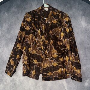 Eva Laurel New York Brown Blazer with Gold 90s Equestrian Pattern Mob Wife